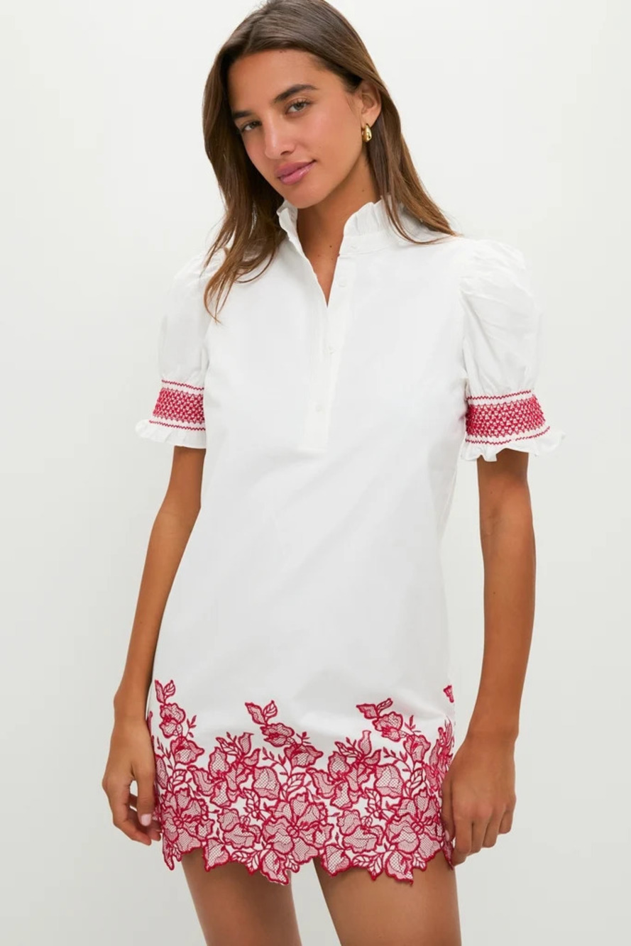 Hyacinth House White & Red Embroidery Eliza Mini Dress